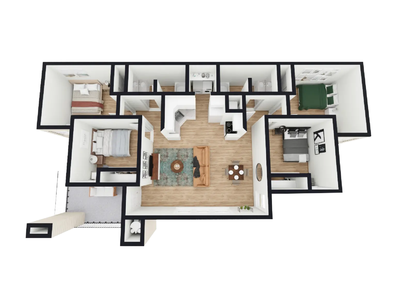 D1 - 4 Bed / 2 Bath - 1,335 sq. ft - Starting at $510
